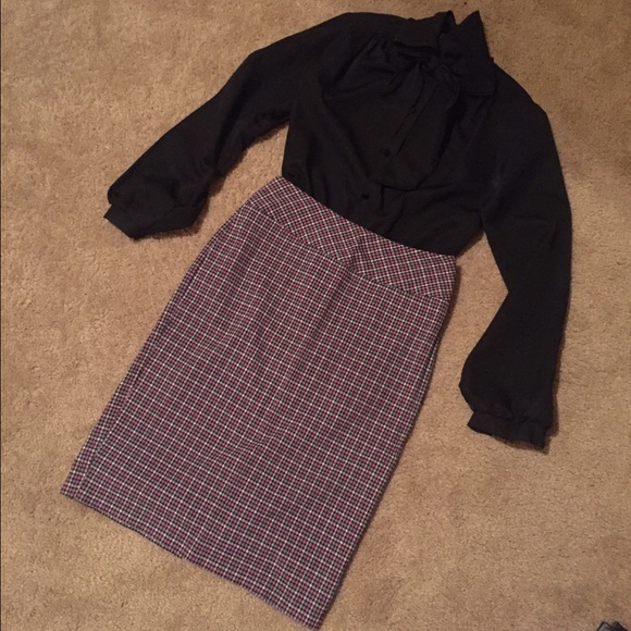 Pink and Grey Houndstooth Pencil Skirt