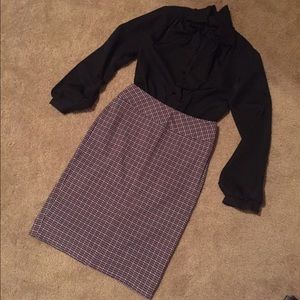 Pink and Grey Houndstooth Pencil Skirt