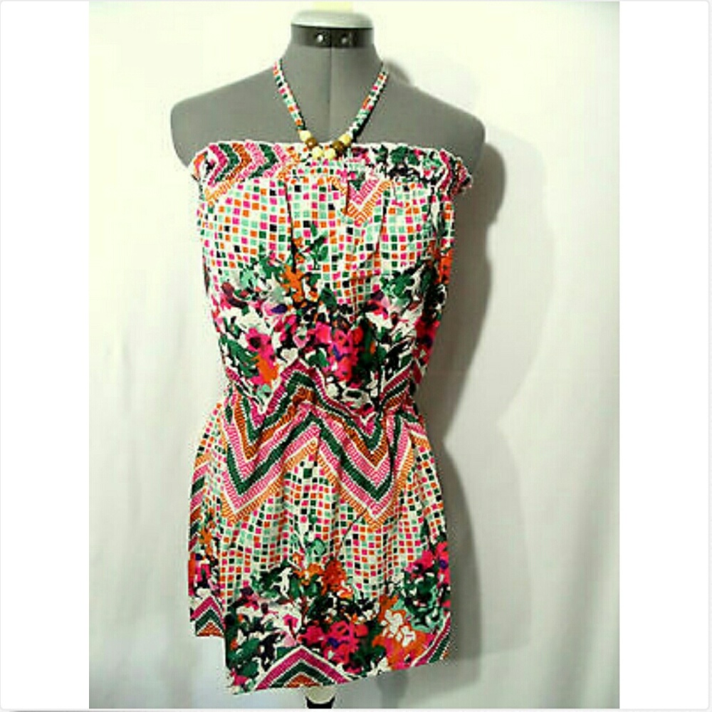 AVAILABLE Ruffled Beaded Halter Top Pink Chevron