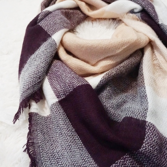 Blanket Scarf-Wine plaid