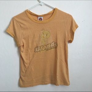 mustard yellow "blonde ambition" ringer tee
