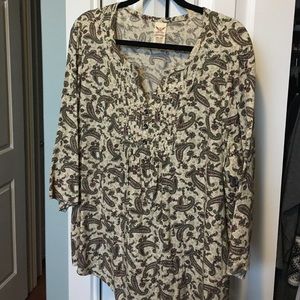 Faded Glory XXL Tan Paisley 3/4 Sleeve Blouse
