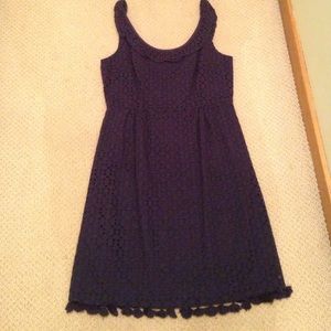 Calypso St. Barth Navy Pom Pom Eyelet Dress