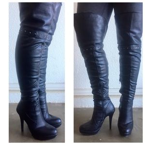 Thigh high faux leather boots with heel