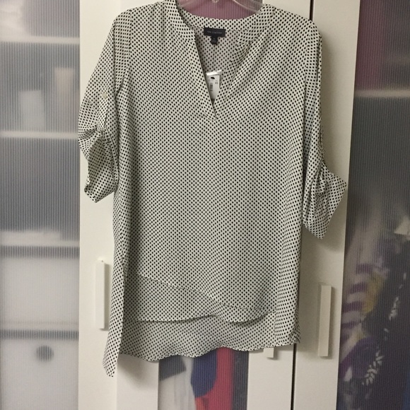 Polka dot black white 3/4 sleeve blouse