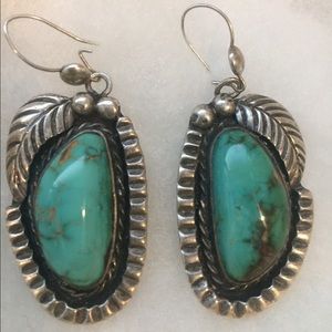 Vintage turquoise & sterling silver drop earrings