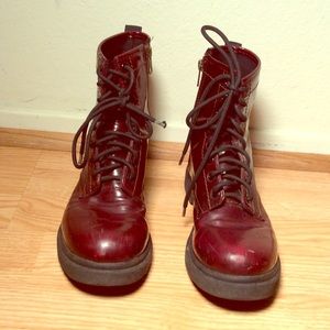 Cherry colored combat boots