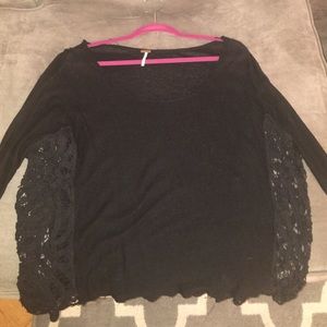 Free People crochet side long sleeve shirt