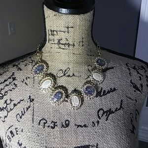 Creme and blue with gold speckles nexklace set