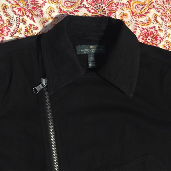 Lauren Ralph Lauren black denim moto jacket L - Picture 2 of 4