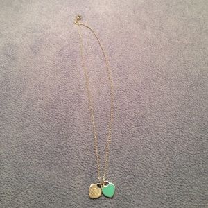 Authentic Tiffany double heart blue necklace