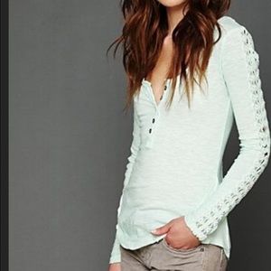 Mint henley embroidered sleeves