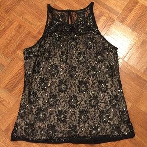 WHBM Sequin Black Top L
