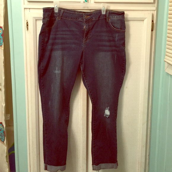 Plus size distressed wax jeans