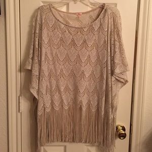 Reba "Holiday Gems" Plus Gold Fringe Poncho