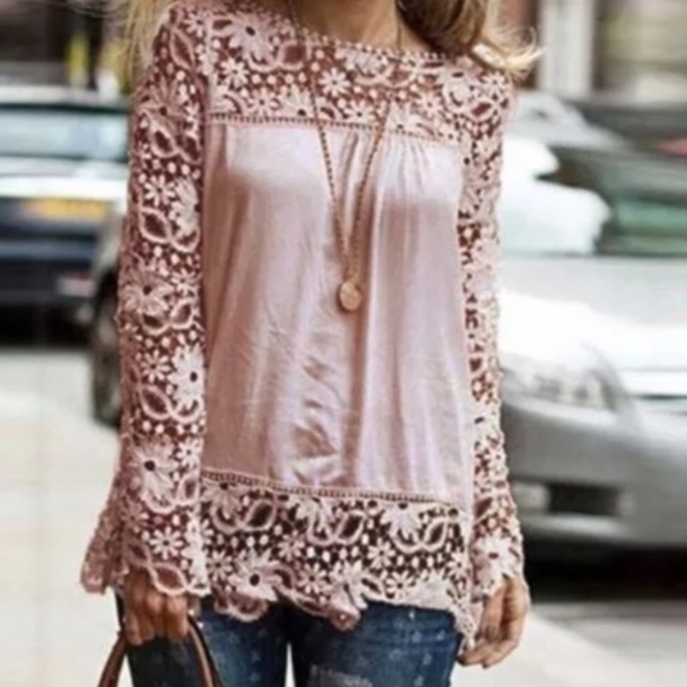 πKhaki Lace Baby Doll Top Medium - Picture 1 of 5