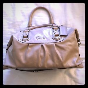 Coach Ashley beige patent leather large satchel