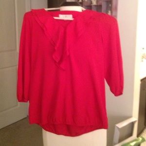 Ruffle collar and front V-neck blouse