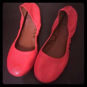 Lucky Brand Leather Round Toe Red Ballet Flats