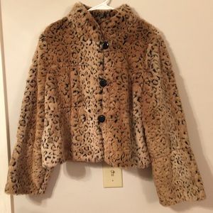 Madison Faux Leopard Fur Long Sleeve Jacket - L