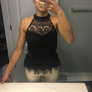 Black Lace Peplum Blouse