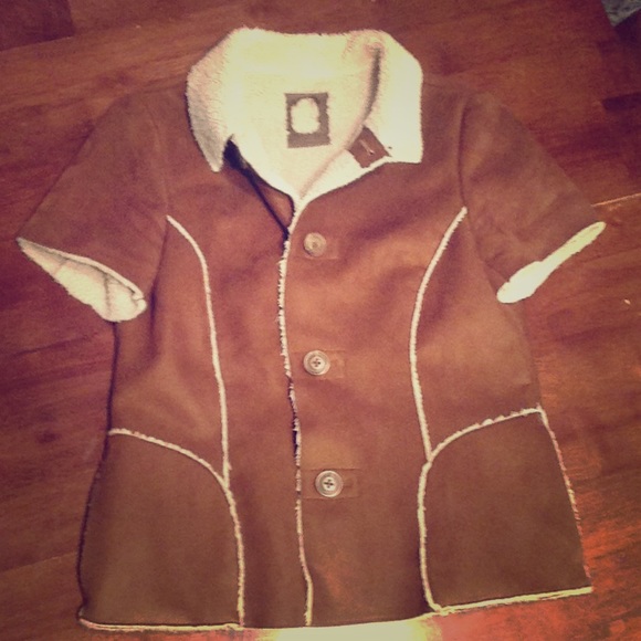 vintage faux suede and faux lambs wool vest.