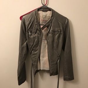 Gray Faux Leather Jacket