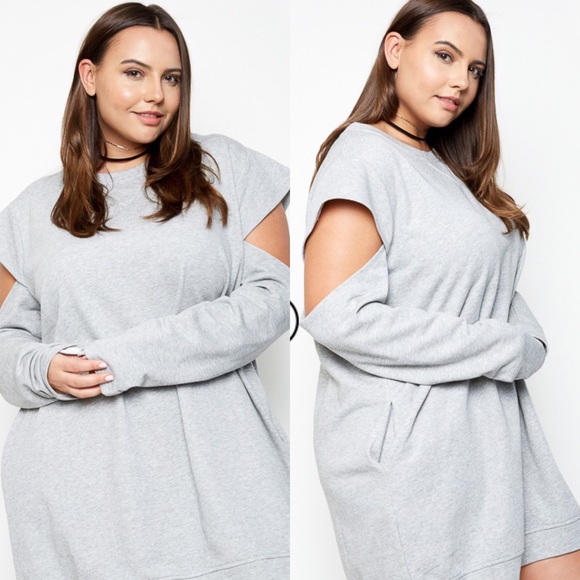 ❤HP❤ Cut Out Sleeves Dress- HEATHER GREY - Picture 2 of 4