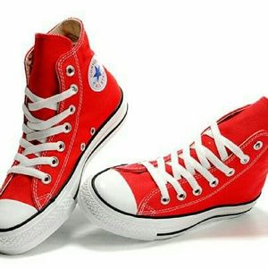Red high top converse unisex