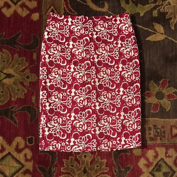 Brand New Talbots Red & White Embroidered Skirt