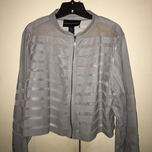 Faux leather/striped crop jacket.