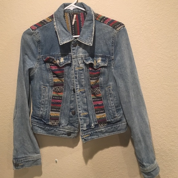 Free People jean jacket with print!