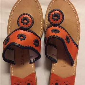 Jack Rogers orange and navy slide sandal size 8