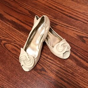 Etienne Aigner white peep-toe flats