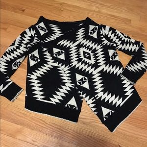 Open aztec cardigan sweater black and cream.