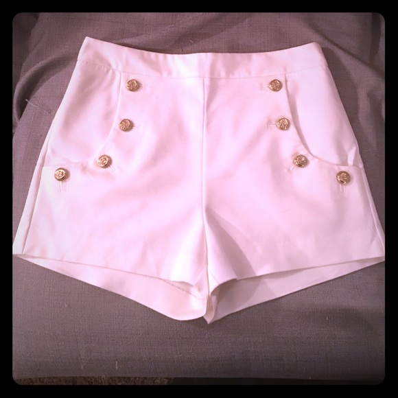Sailor Shorts - white, high waisted, gold buttons