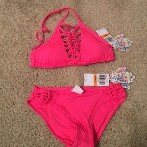 NWT hot pink halter top bathing suit