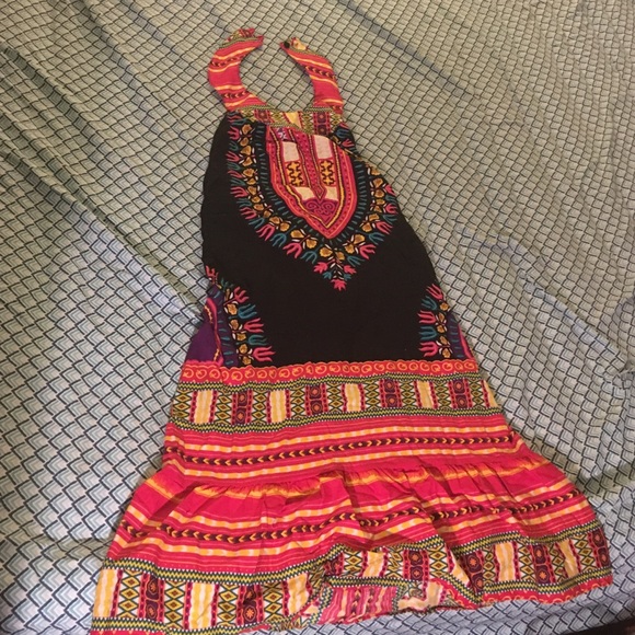 Dashiki print halter dress