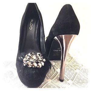 Aldo Bouch Black Leather Embellished Pumps