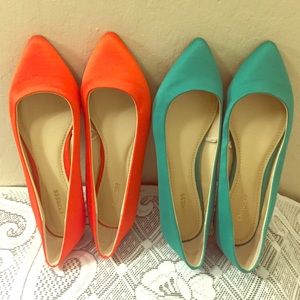 Express Brightly Colored Satin Flats - Green