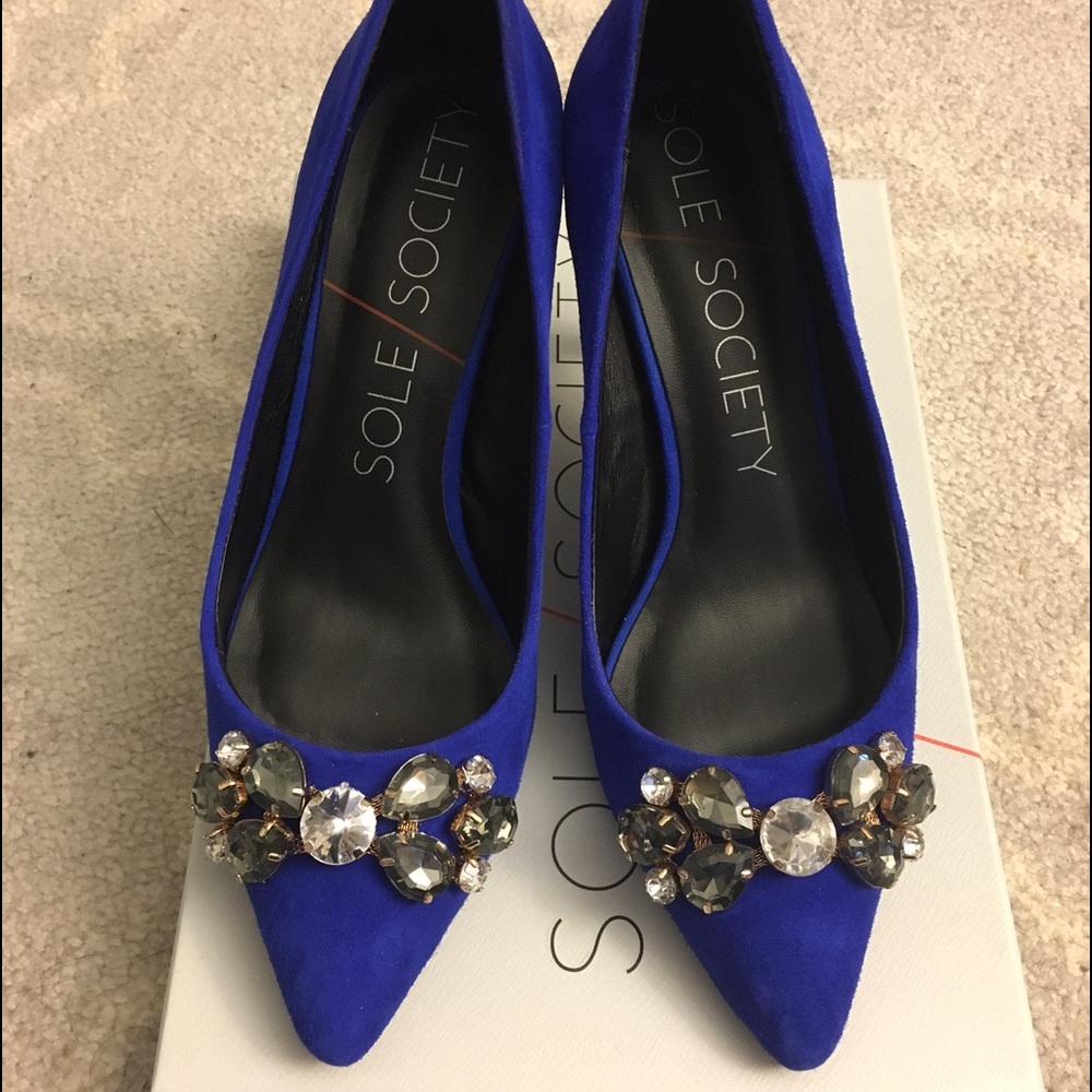 NEW Sole Society Eri Embellished Pump Bright Blue