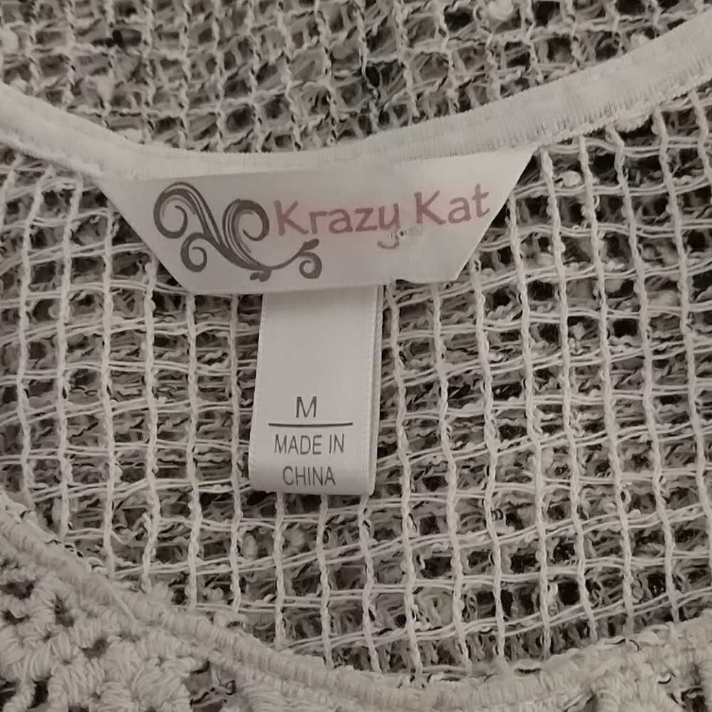 Boho Open Weave Lace Front Tunic Top - image 5