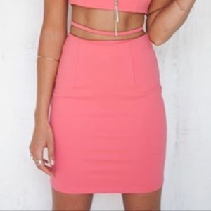 Pink high waisted midi skirt