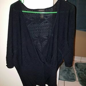 Women's plus size black sheer v-neck sweater