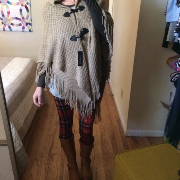 •Boutique• Waffle-Knit Poncho Sweater - Picture 3 of 3