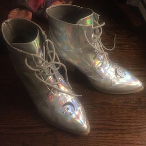 Pair of gently worn holographic boots