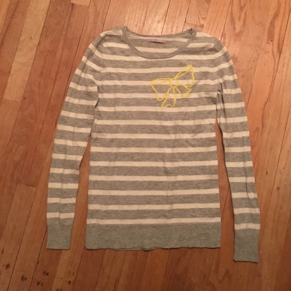 Gap Grey + white striped sweater with yellow bow - Picture 2 of 3