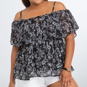 Torrid Size 1 Chiffon Cold Shoulder Top
