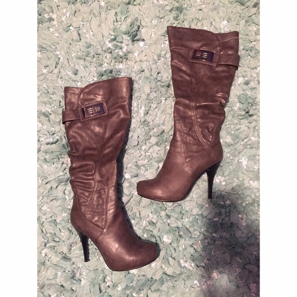 Grey over the knee high heel boots size 9