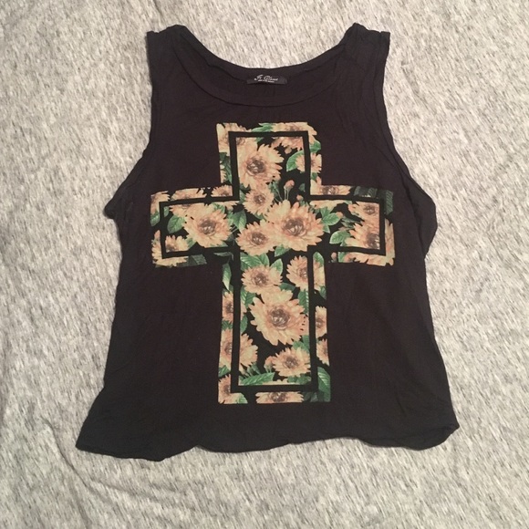 Black Tank with Flower Print Cross